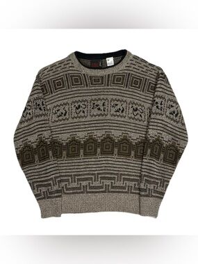 Vintage Hawk Creek acrylic brown tan Peruvian knit crewneck sweater men’s medium